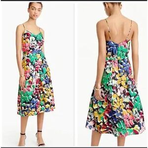 J. Crew 100% Silk Brush stroke multi color spaghetti strap dress midi 4